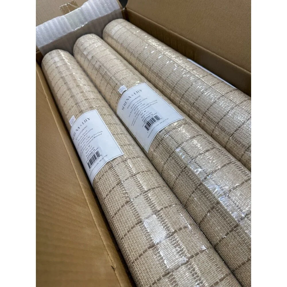 NEW Serena & Lily Jute Windowpane Wallcovering-Metallic Natural
